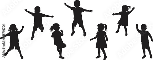 children playing joyfully in park on transparent background silhouette