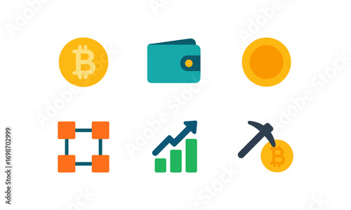 Modern cryptocurrency icon set for digital finance and blockchain design