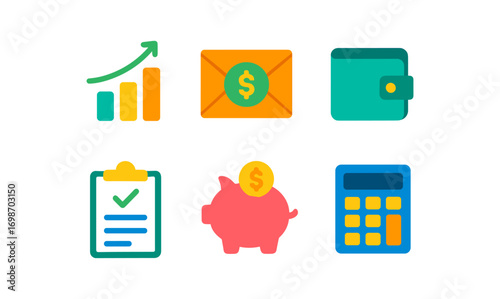 Budgeting icon set: finance and money management tools for digital and print design projects