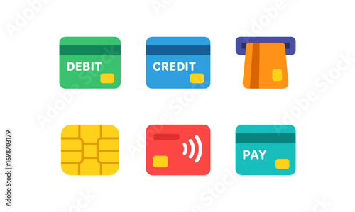 Modern bank card icons design for payment and finance apps