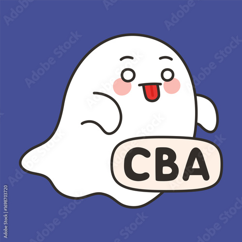 Cute Ghost CBA Emote Vector with Funny Expression on Blue Background
