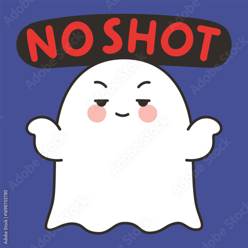 Cute Ghost No Shot Emote Vector with Confident Expression on Blue Background
