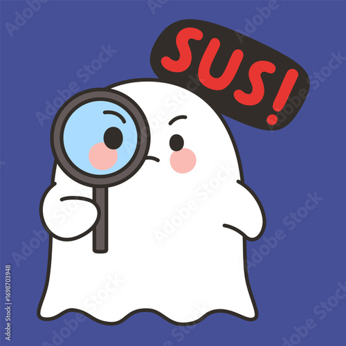 Cute Ghost Detective SUS Emote Vector on Blue Background