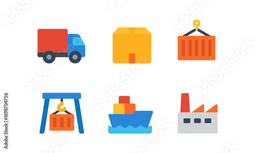 Supply chain icon set for logistics and transportation design projects