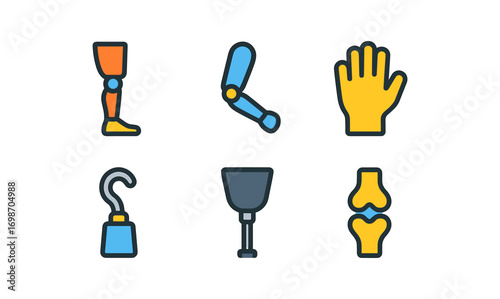 Prosthetic device icons grid for medical aid and innovation design