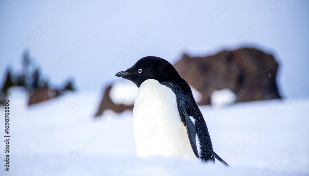 Obraz premium A penguin stands on snowy terrain