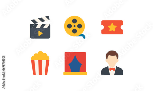 Minimalist film festival icons collection for movie-themed designs and promotions