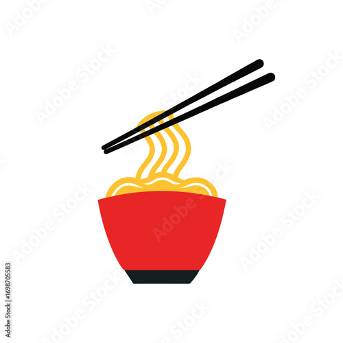 Colorful noodles with chopsticks vector art illustration