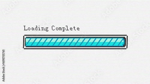 Pixelated Loading Bar Animation with Retro Game Style, Progress and Completion Display, Pixel Art Loading Screen, Isolated Background, 4K Video