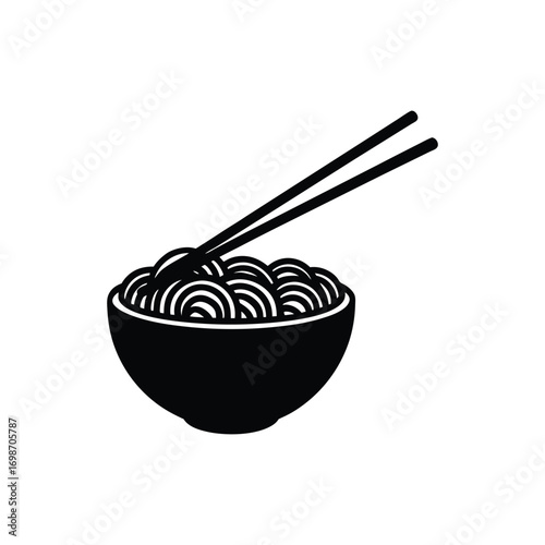 Noodles with chopsticks silhouette vector art illustration