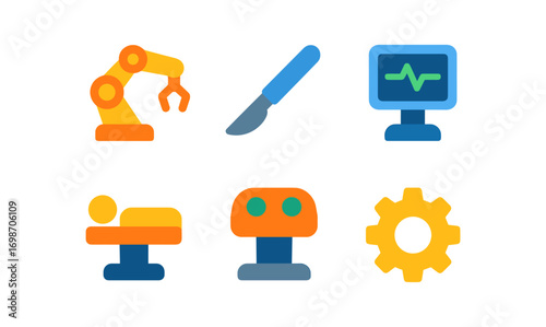 Medical robotics icons for modern surgery design and technology interface