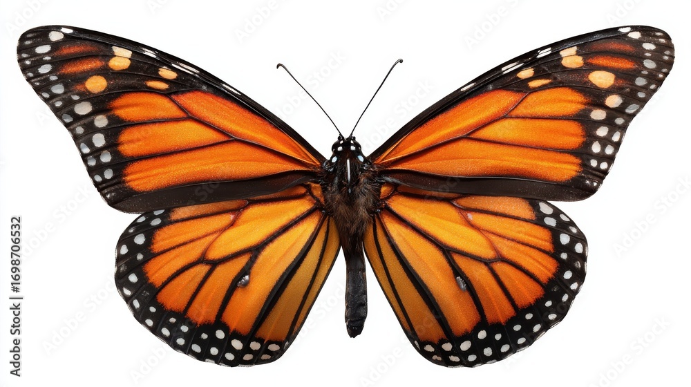 Fototapeta premium isolated monarch butterfly on transparent background detailed wing pattern insect beauty