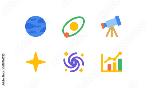 Exoplanet exploration theme icons for science and astronomy projects