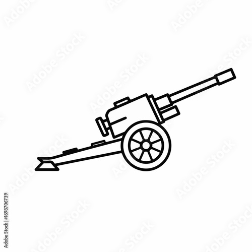 Vintage artillery cannon silhouette on white background