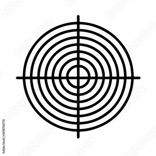Simple black and white target symbol with concentric circles and crosshairs, representing focus and precision.
