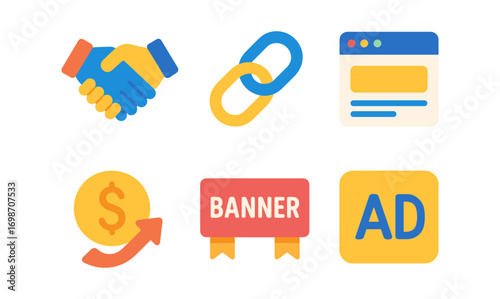 Comprehensive set of affiliate marketing icons for digital campaigns and advertising strategies