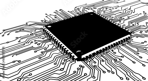 vector abstract electronic circuit board. CPU microchip circuit on computer motherboard. artificial intelligence AI. communication and engineering concept