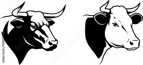 vector bull and cow head silhouettes
