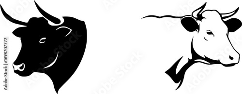 vector bull and cow head silhouettes

