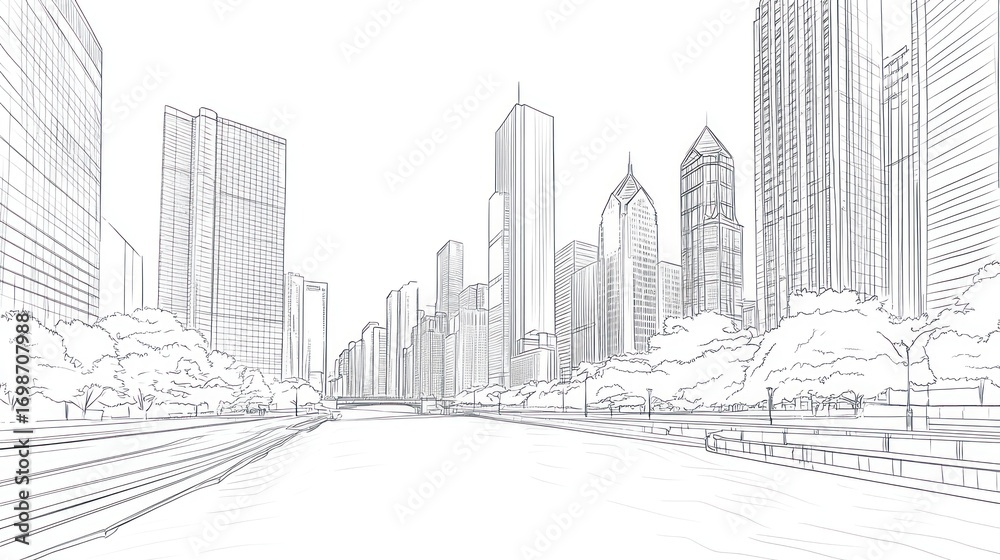 Fototapeta premium Urban skyline line drawing