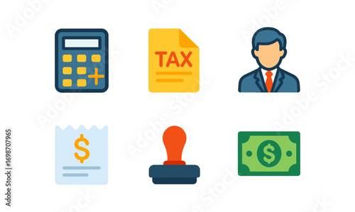 Tax consulting icons set for financial services and business solutions