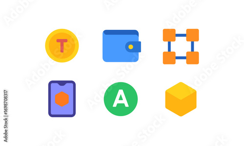 Web3 economy icons set featuring wallets, blockchain, and digital assets for design purposes