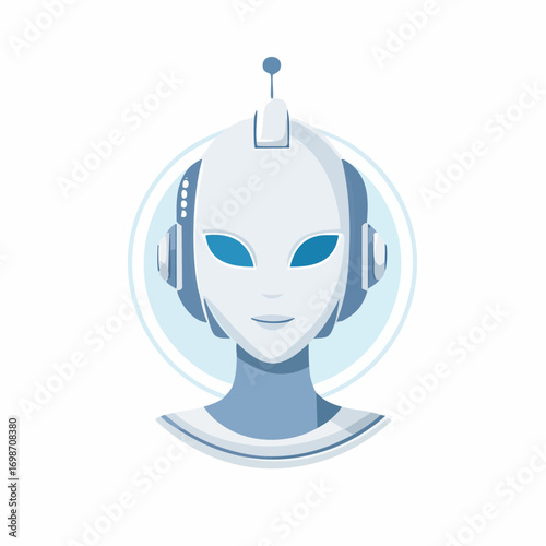 Artistic portrayal of a futuristic android head, featuring a serene expression and design