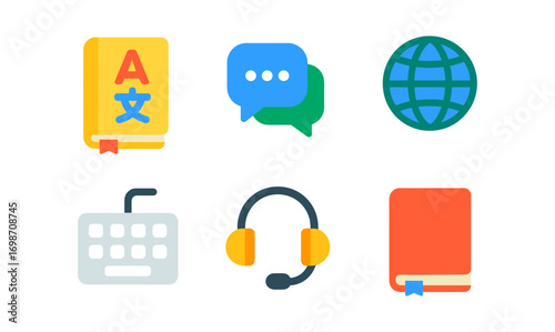 Language learning icons set for education and communication design