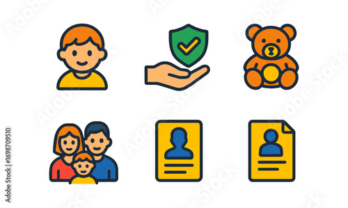 Child protection icon set for safety awareness and educational design