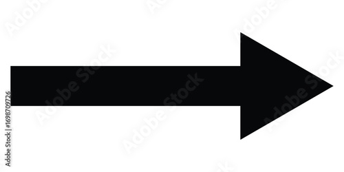 Isolated dark black side pointing vector arrow set. Arrowhead long vector icons. Bold pointing vector arrow icons. Black long line arrow icon on white background.  