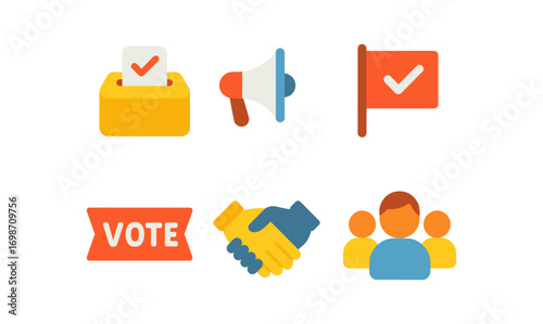Colorful political campaign icons for election promotion and engagement design