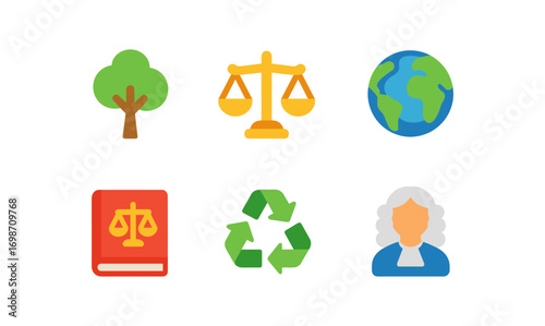 Environmental law concept icons for sustainability and legal design