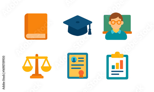 Education policy icons set for school and learning design projects