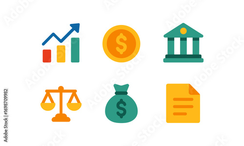 Economic policy icons for financial strategies and monetary discussions
