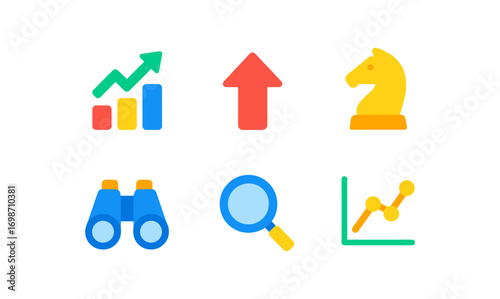 Competitive analysis icons set for business strategy and data insights