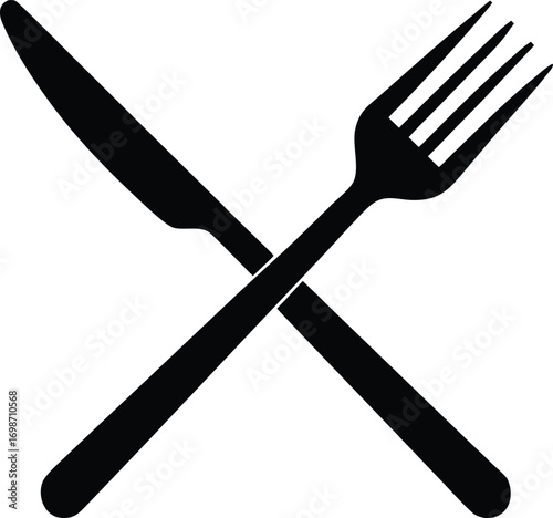 black silhouette of crossed knife and fork cutlery utensils icon