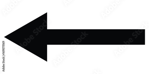 Isolated dark black left side pointing vector arrow set. Arrowhead long vector icons. Bold pointing vector arrow icons. Black long line arrow icon on white background.  