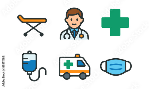 Comprehensive medical emergency icons set for healthcare design and educational resources