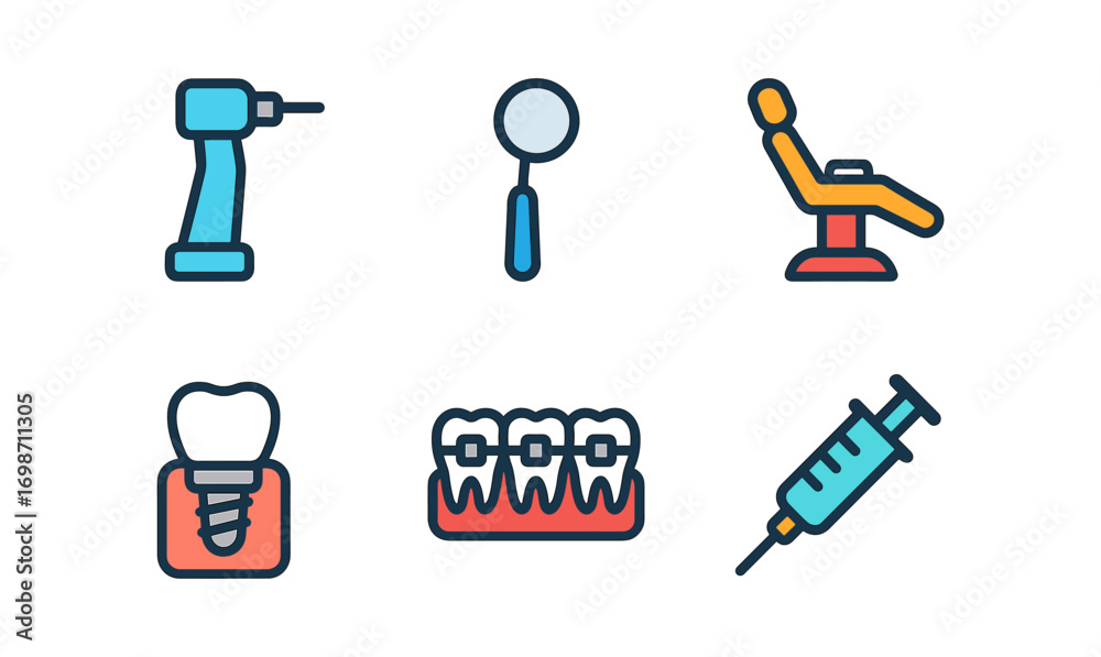 Fototapeta premium Dental tool icons set for healthcare design and dental office use