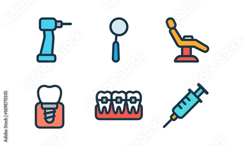 Dental tool icons set for healthcare design and dental office use