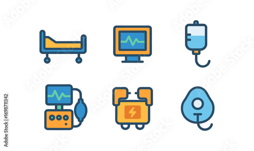 Hospital equipment icons set for healthcare design and medical applications