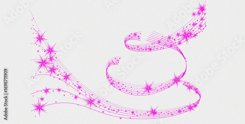 Whimsical pink swirling ribbon with sparkles and stars creating a magical festive celebration