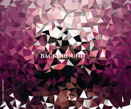 Modern conceptual design featuring a gradient of magenta and purple polygons forming a futuristic crystal texture backdrop