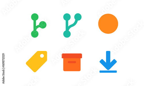 Simplified git workflow icons set for efficient software development and collaboration