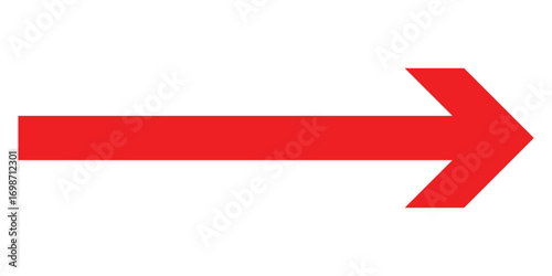 Isolated  red  pointing vector arrow set. Red long line arrow icon on white background.  Arrowhead long vector icons.  Bold pointing vector arrow icons. 
