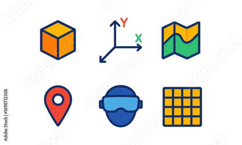 Spatial computing icons collection for modern technology design
