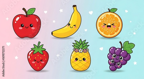 Cute Cartoon Fruits Collection.
