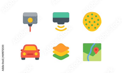 Lidar mapping vector icons set for navigation and geospatial applications