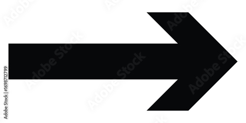 Black long line arrow icon on white background. Isolated dark black right side pointing vector arrow set. Arrowhead long vector icons. Bold pointing vector arrow icons. EPS 10. 