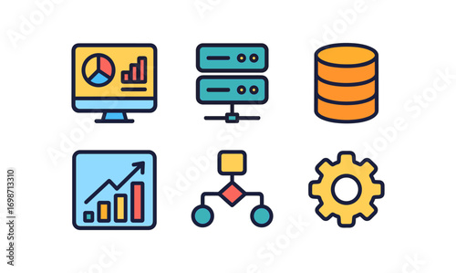 Comprehensive erp system icons for business applications and data management